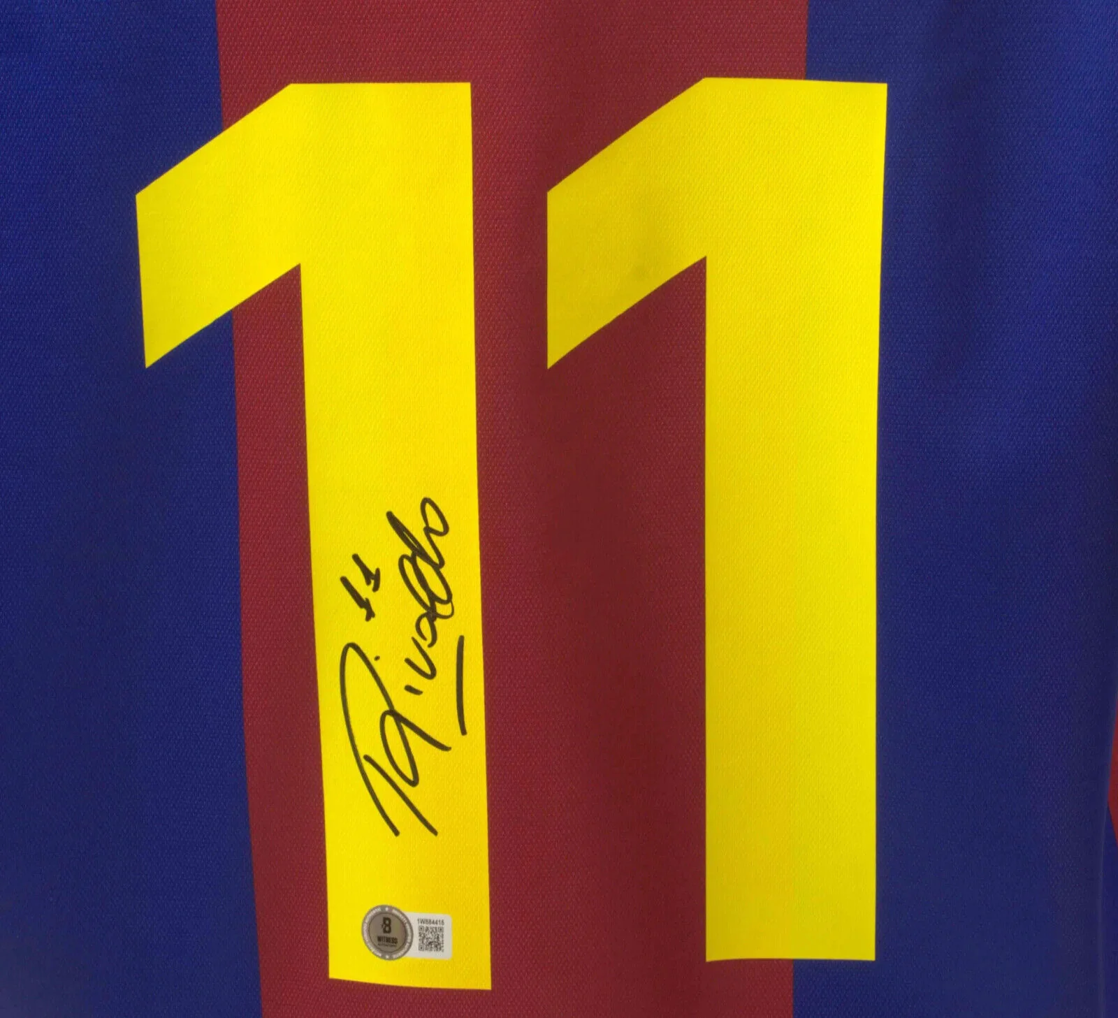 Rivaldo Signed FC Barcelona Home Soccer Jersey #11 with Beckett Witness - Image 2