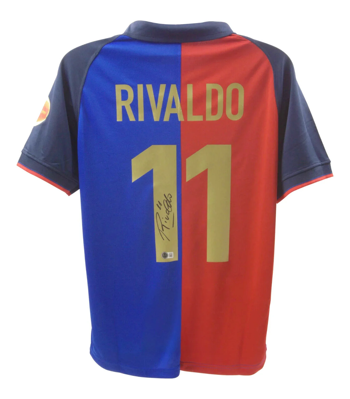 Rivaldo Signed FC Barcelona Home Soccer Jersey #11 with Beckett Witness - Image 3