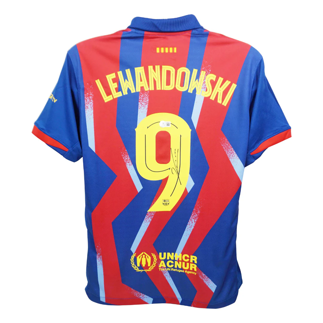 Framed Robert Lewandowski Signed FC Barcelona Home Soccer Jersey #9 with Beckett COA - Image 3