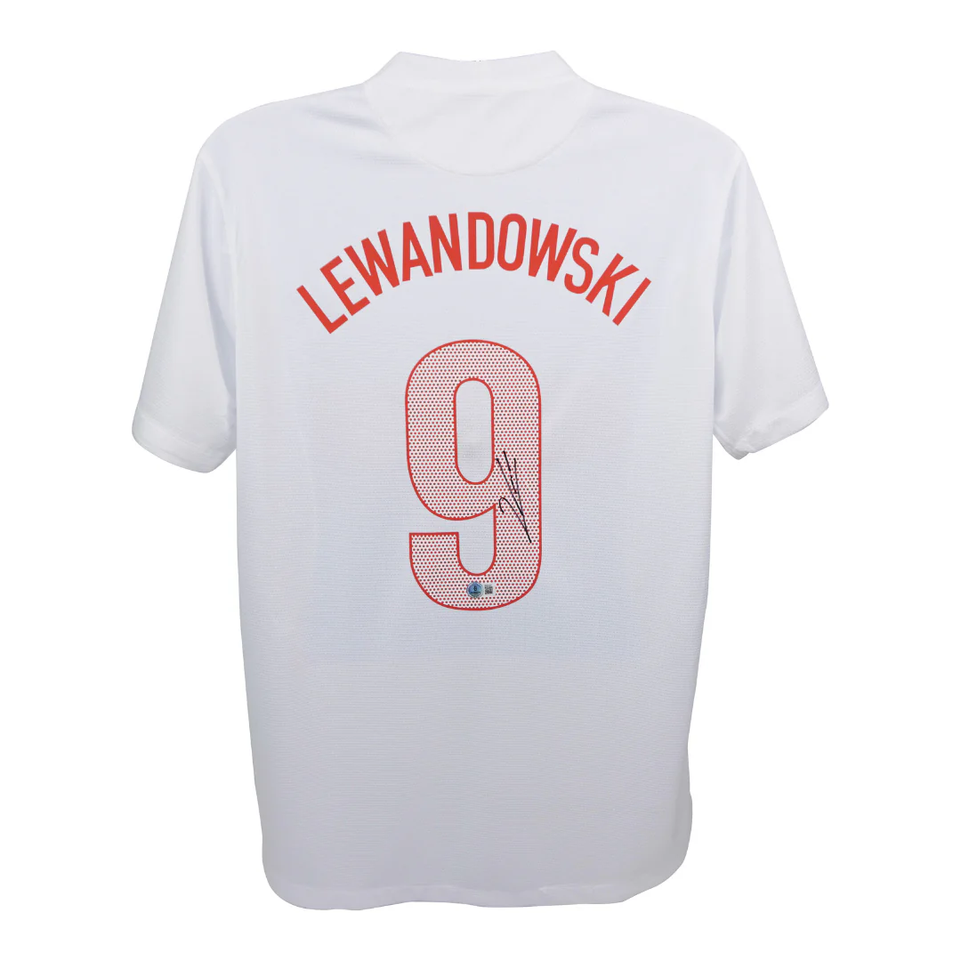 Framed Robert Lewandowski Signed Poland Home Soccer Jersey #9 with Beckett COA - Image 3