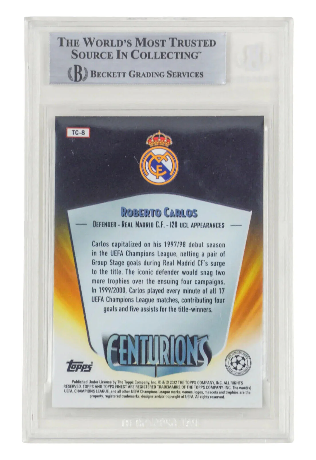 Roberto Carlos Signed 2021-22 Topps Finest UCL Centurions #TC8 – BGS Witnessed - Image 2