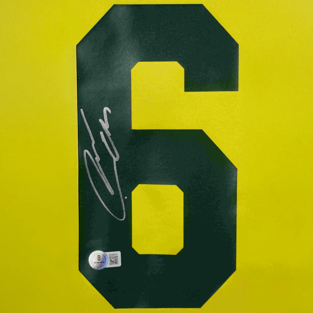 Framed Roberto Carlos Signed Brazil Home Soccer Jersey #6 with Beckett Witness - Image 2