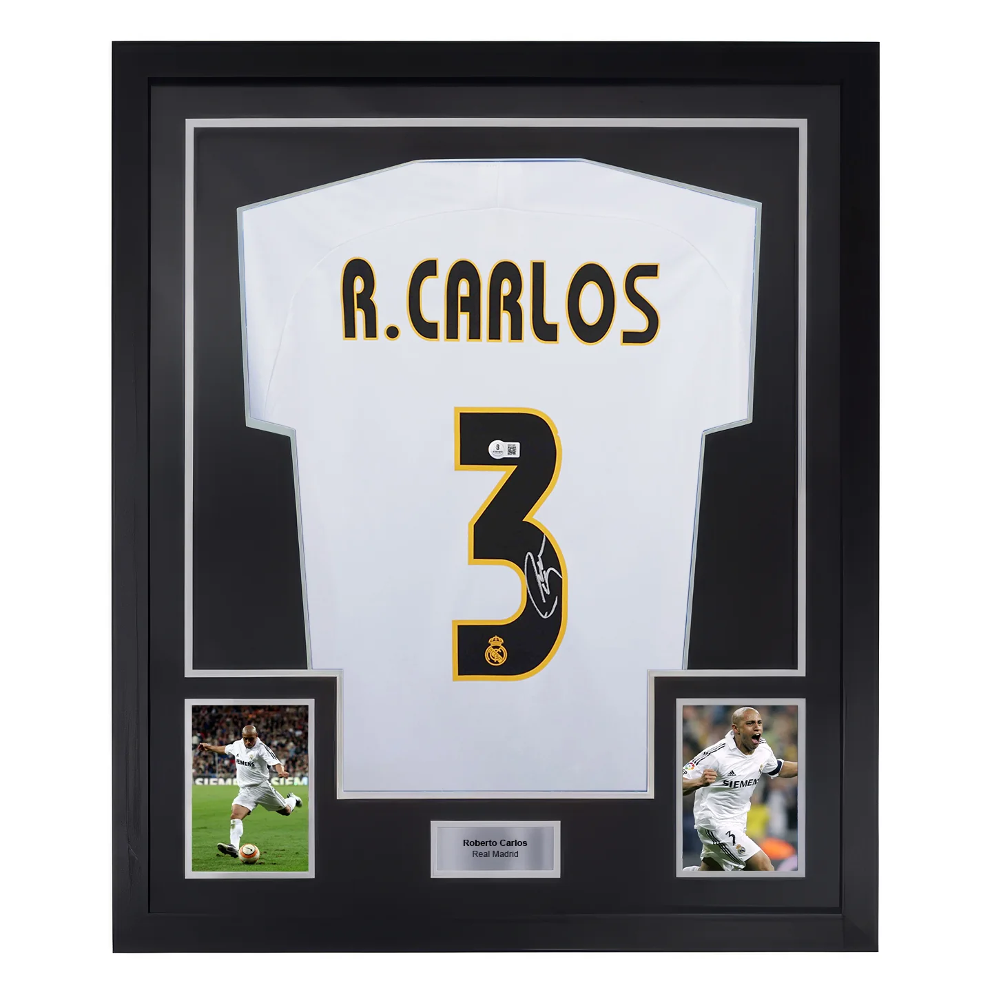 Framed Roberto Carlos Signed Real Madrid Soccer Jersey #3 with Beckett Witness