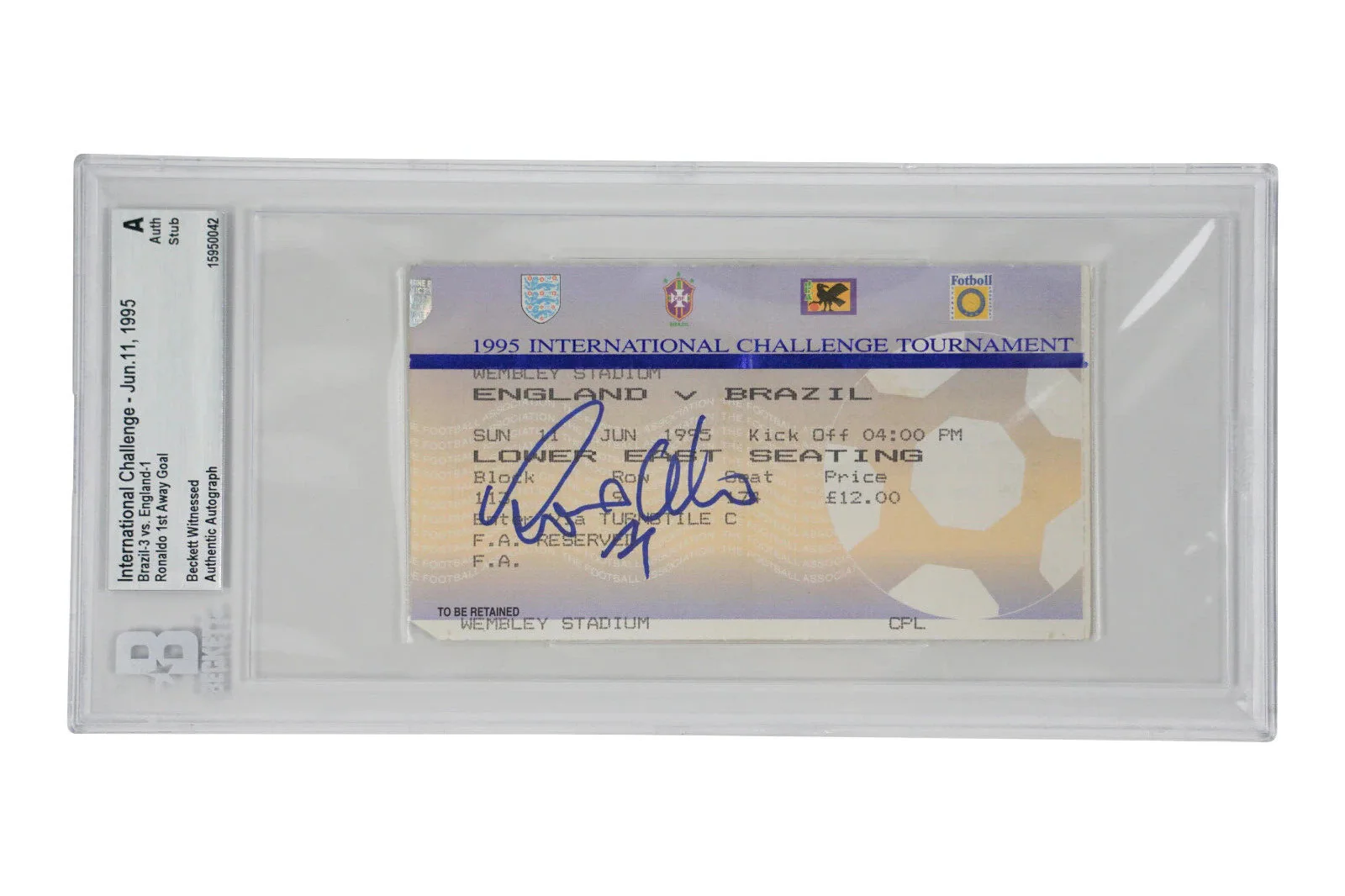 Ronaldo Nazario Signed 1995 First Away Brazil Goal Match Ticket – BGS Authentic