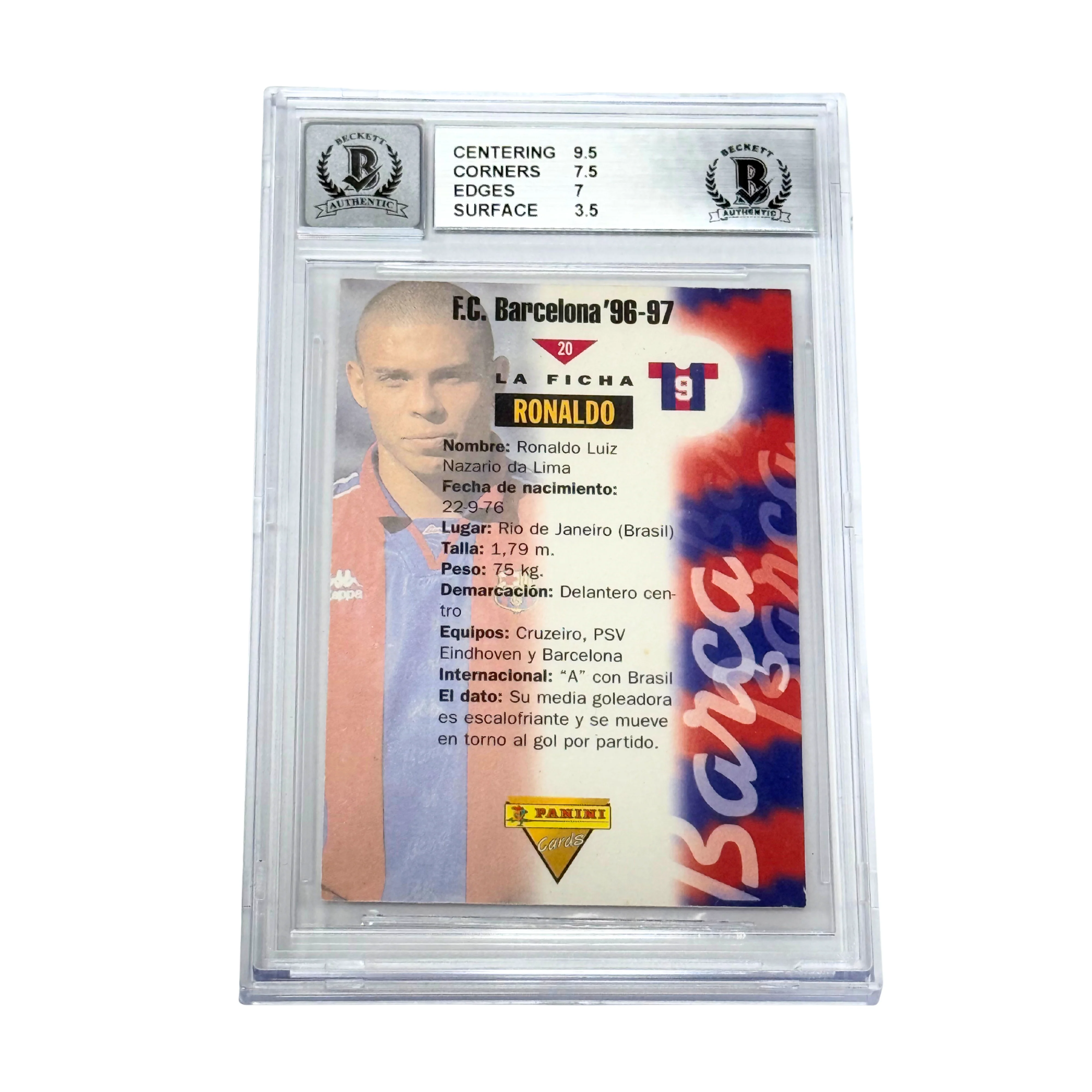 Ronaldo Nazario Signed 1996-97 Panini FC Barcelona #20 Rookie – BGS 4.5 AUTO 10 - Image 2