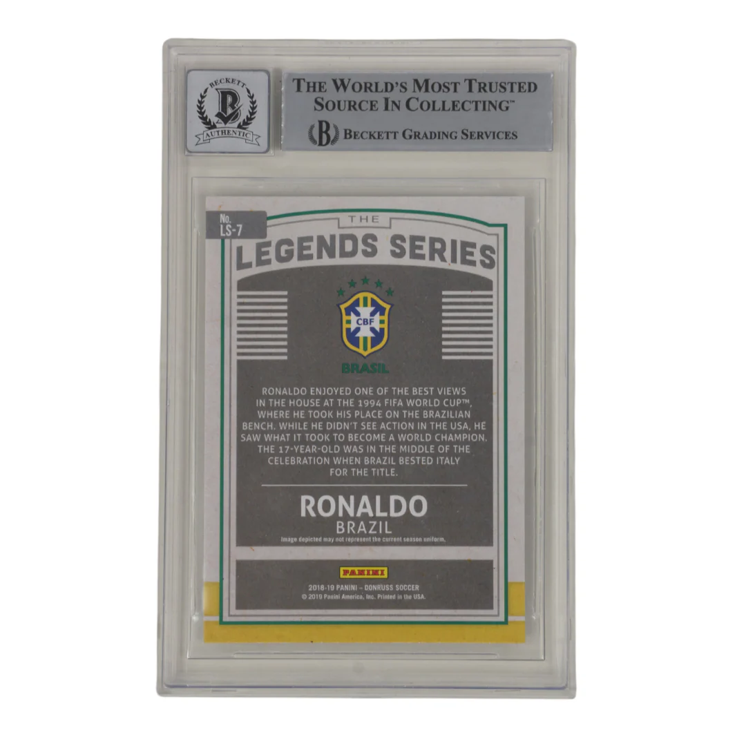 Ronaldo Nazario Signed 2018-19 Panini Donruss Legend Series Silver – BGS 10 Auto - Image 2