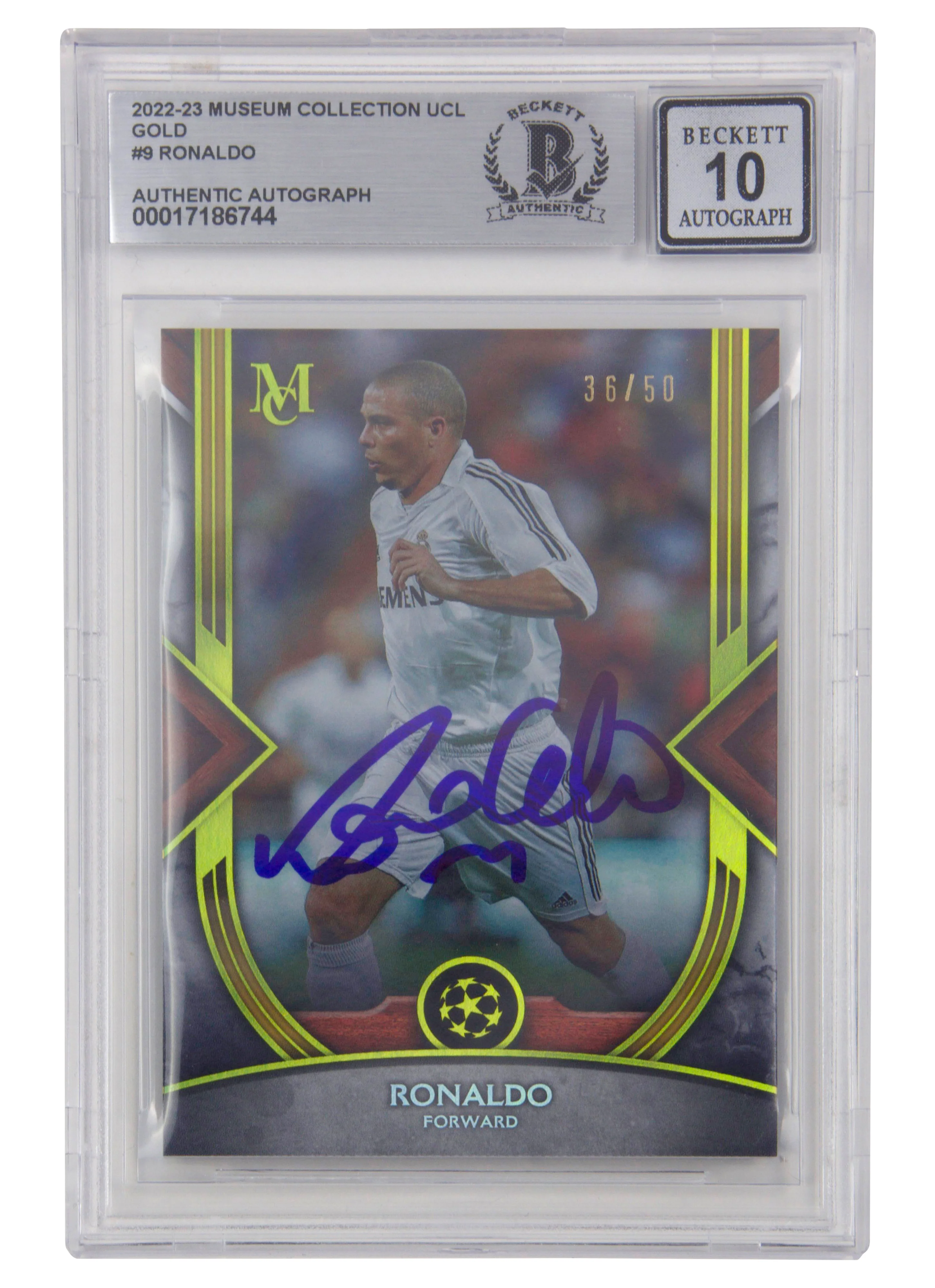 Ronaldo Nazario Signed 2022-23 Topps Museum UCL Gold /50 – BGS 10 Autograph
