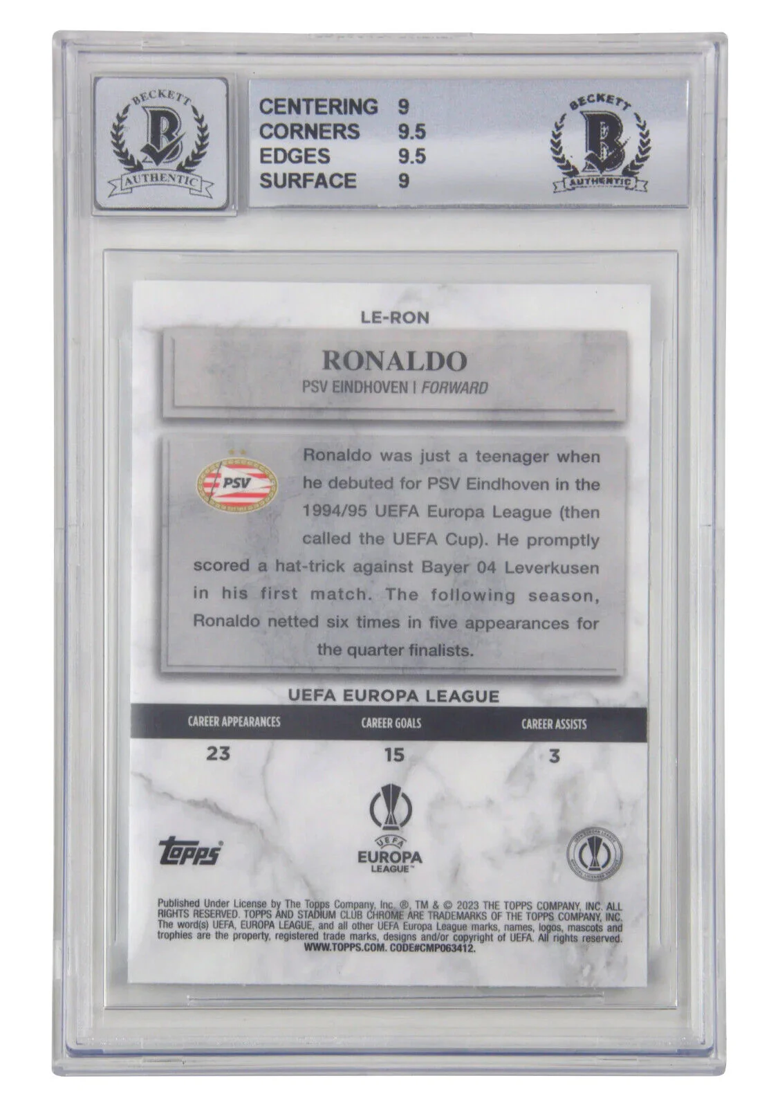 Ronaldo Nazario Signed 2022-23 Topps Stadium Club Chrome – BGS 9 Autograph 10 - Image 2