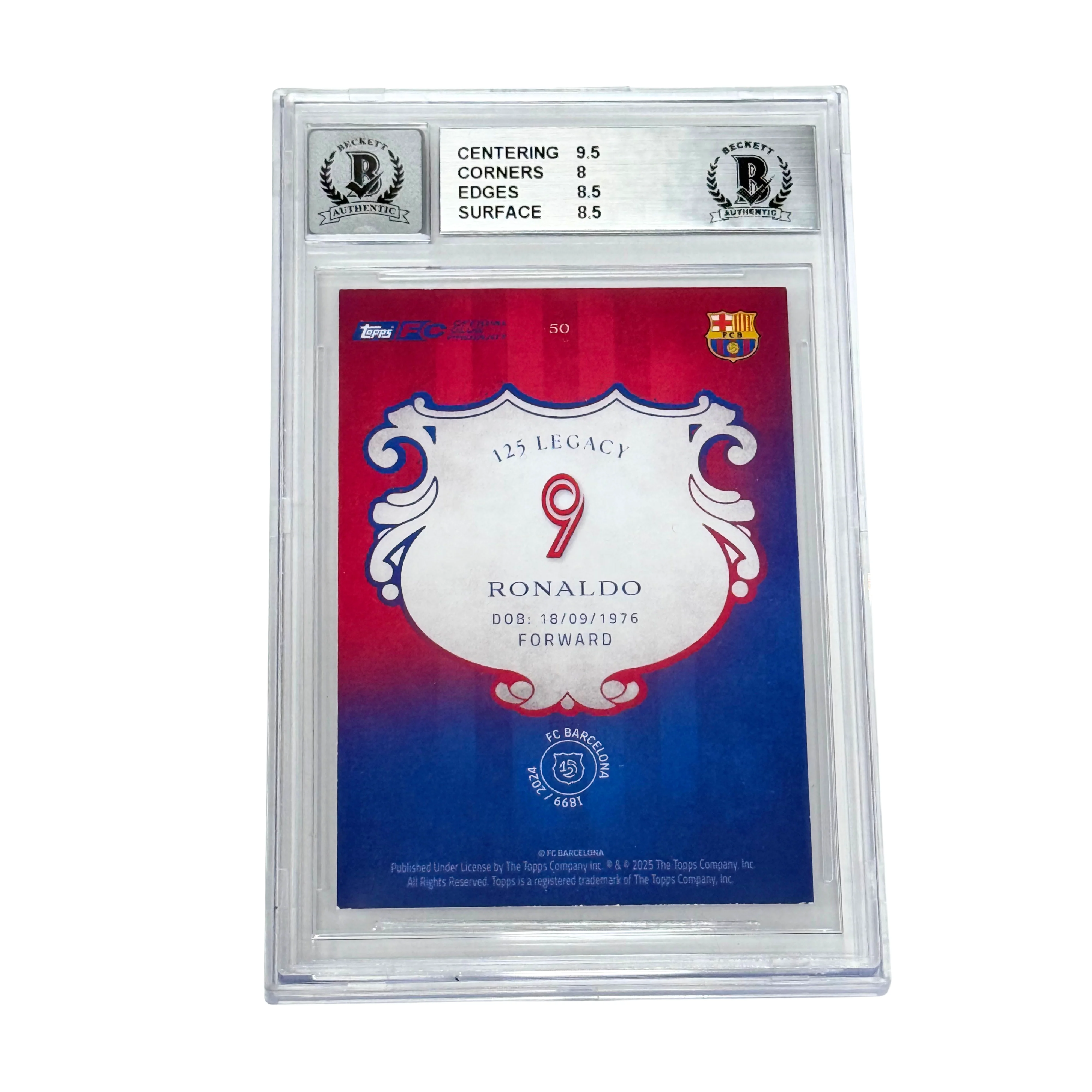 Ronaldo Nazario Signed 2024-25 Topps FC Barcelona 125th Anniversary – BGS 8.5 - Image 2