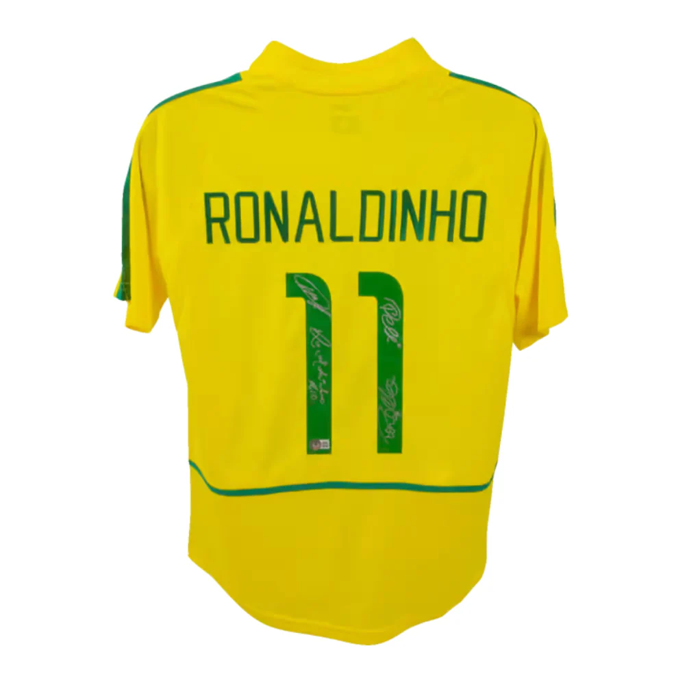 Ronaldo, Ronaldinho, Pele & Kaka Signed Brazil FC Soccer Jersey with Beckett COA - Image 3