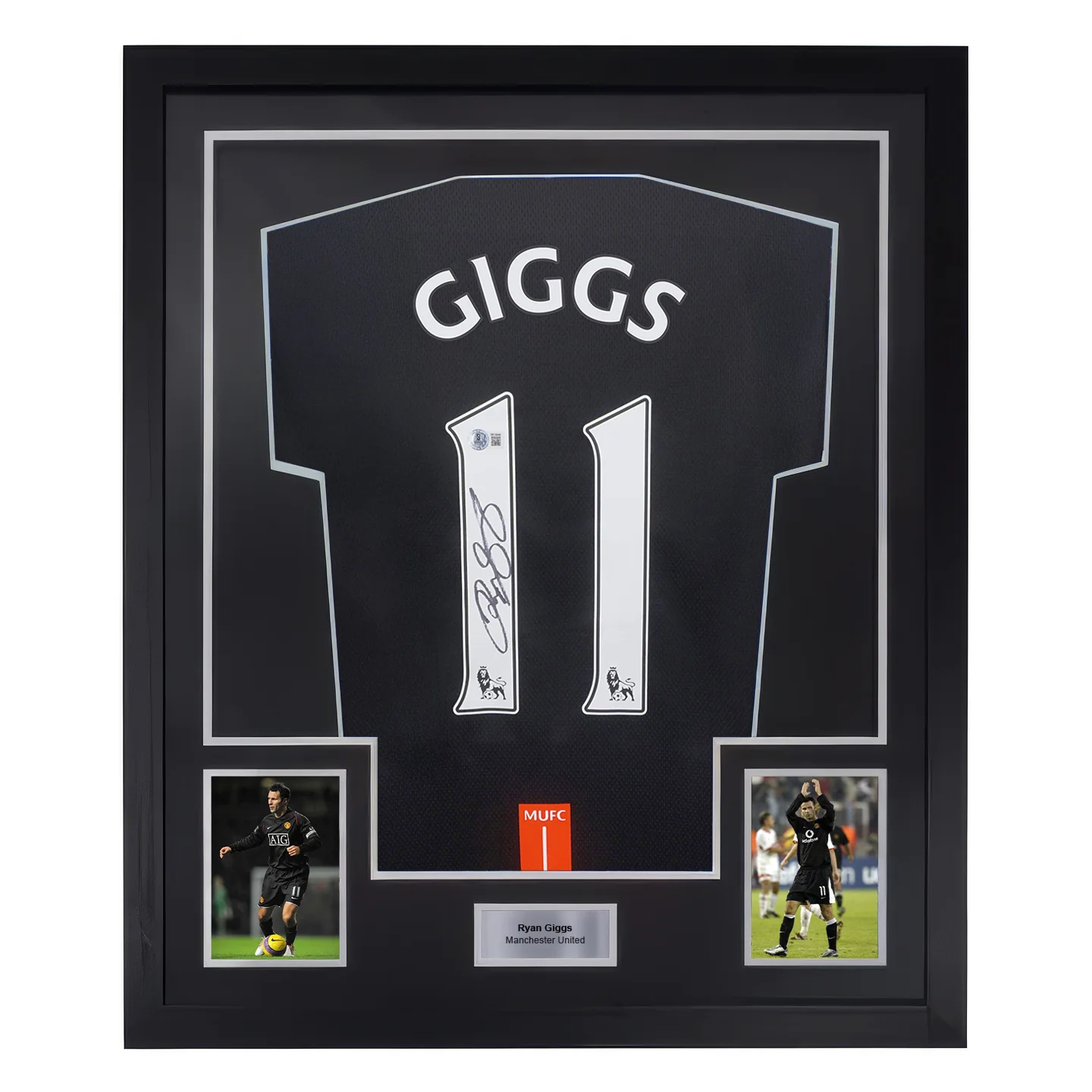 Framed Ryan Giggs Signed Manchester Utd Away Soccer Jersey #11 with Beckett Witness