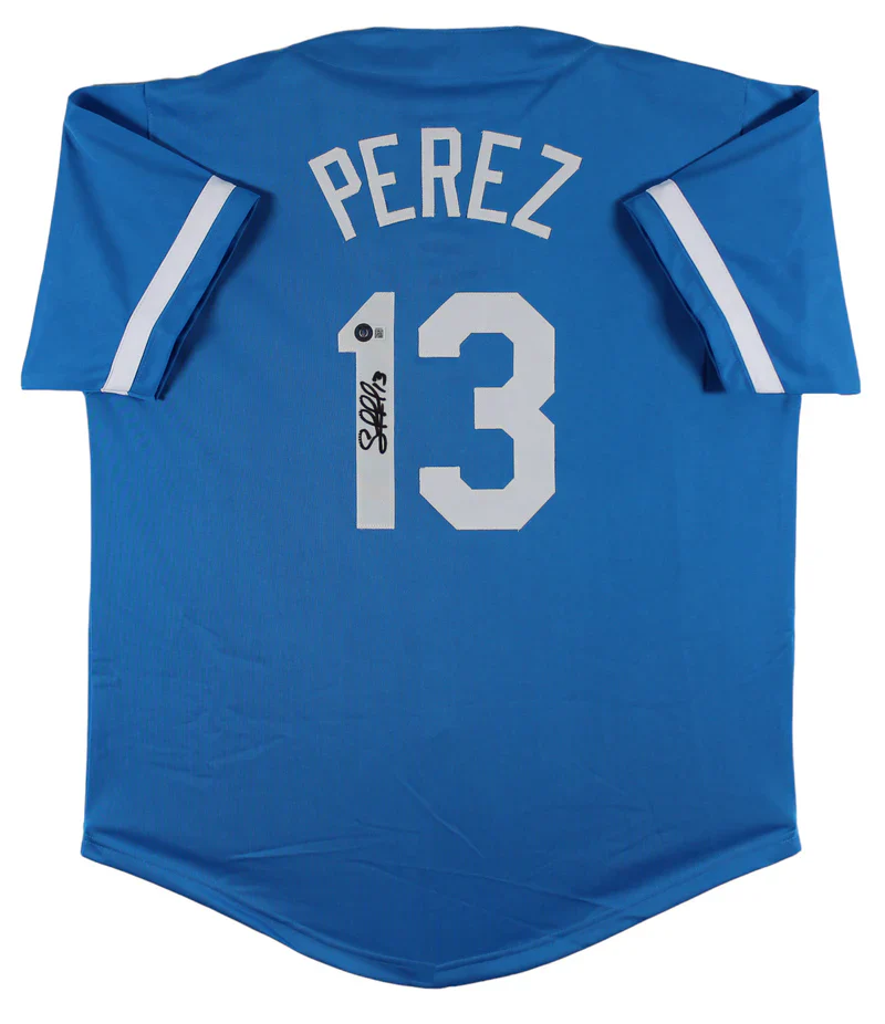 Salvador Perez Signed Blue Pro Style Baseball Jersey with Beckett Witness - Image 2