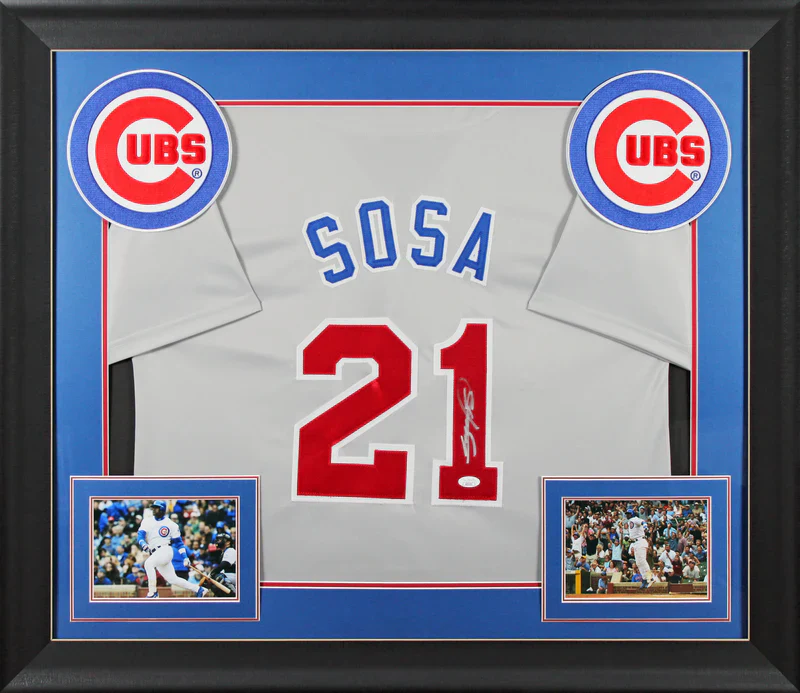 Sammy Sosa Signed Chicago Cubs Framed Baseball Jersey with JSA COA