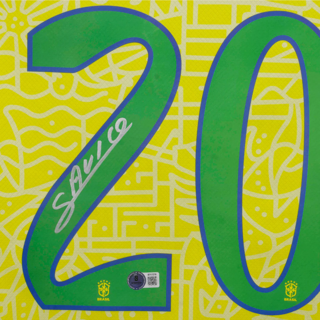Framed Savinho Signed Brazil FC Home Soccer Jersey #20 with Beckett COA - Image 2