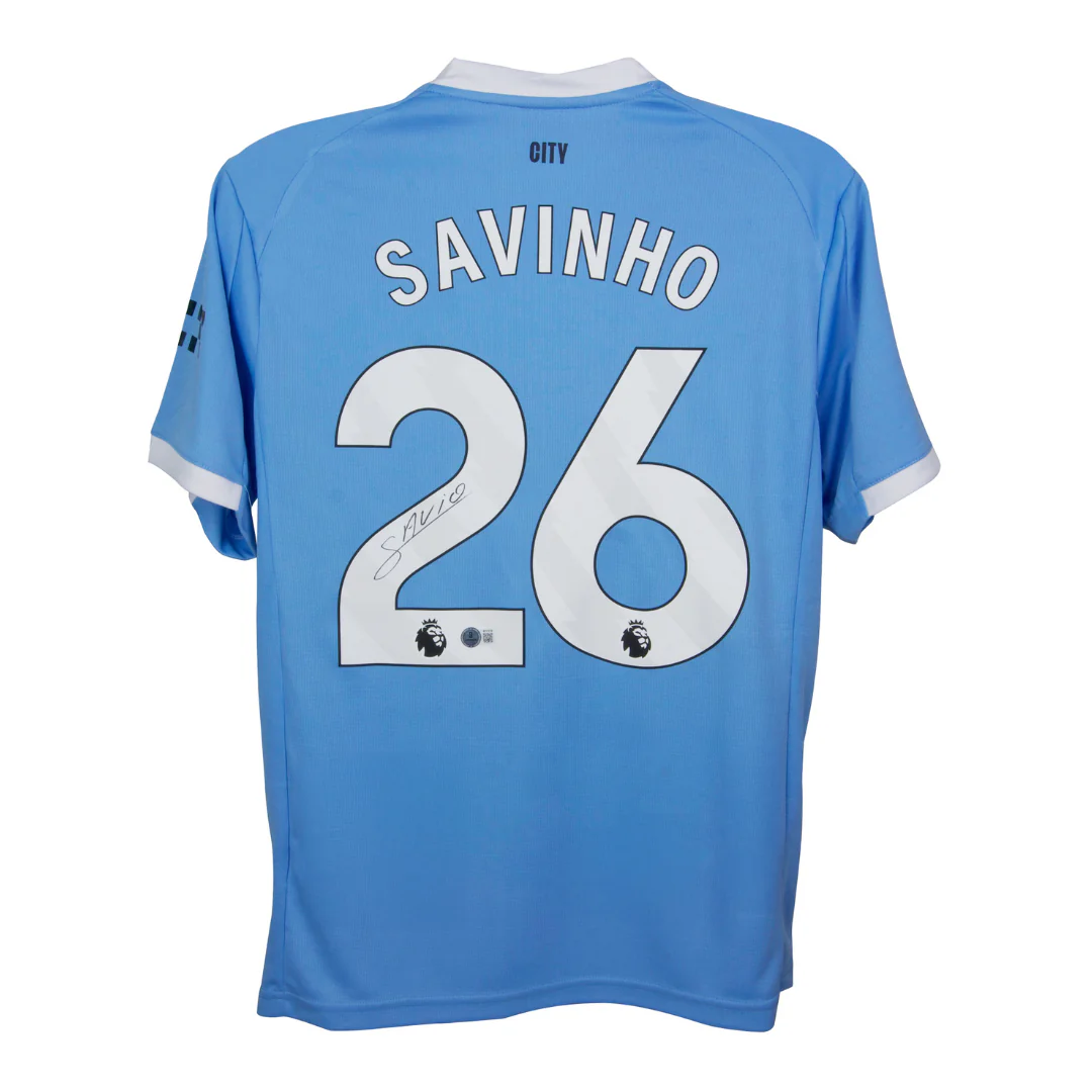 Framed Savinho Signed Manchester City Home Soccer Jersey #26 with Beckett COA - Image 3
