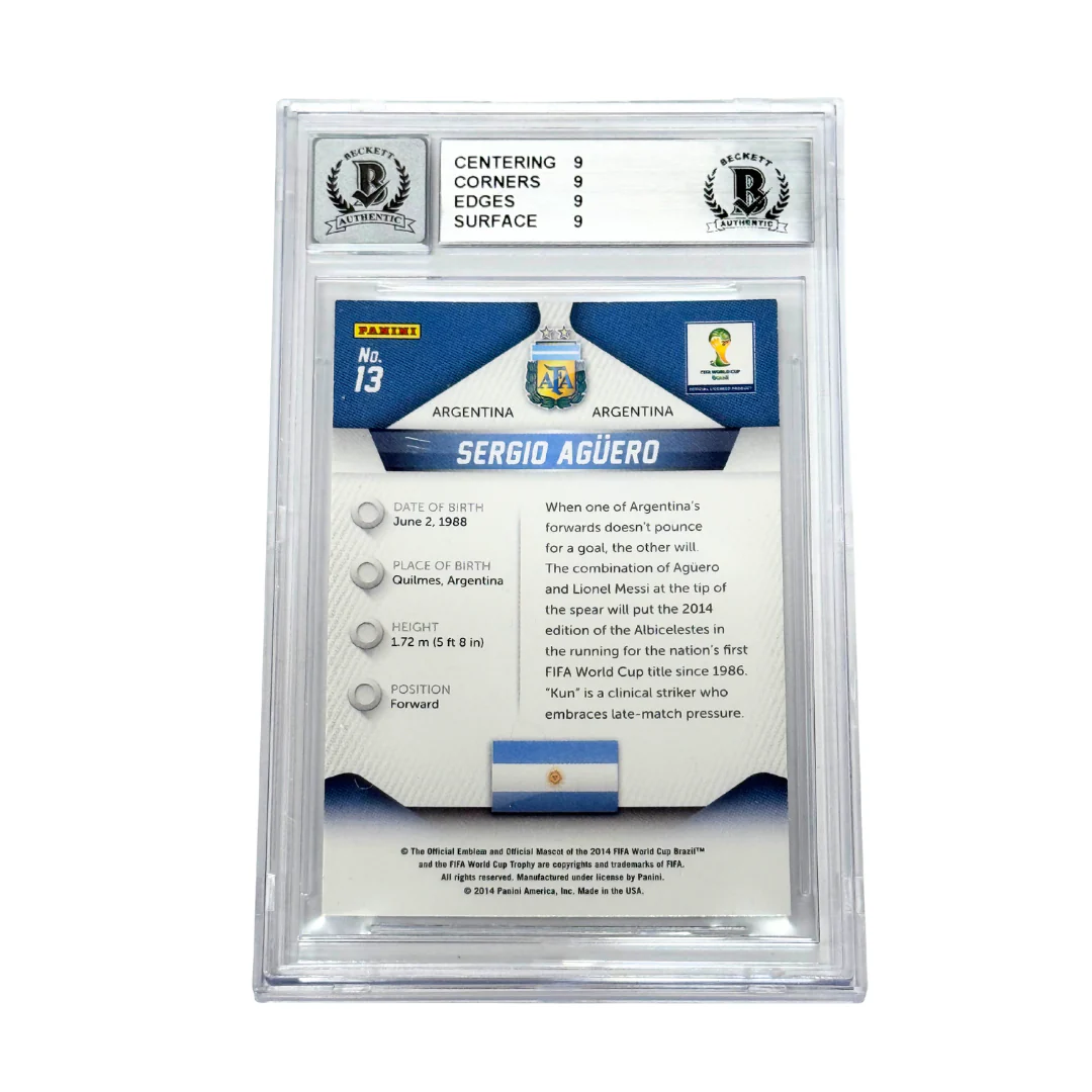 Sergio Aguero Signed 2014 Panini Prizm World Cup #13 – BGS 9 AUTO 10 - Image 2