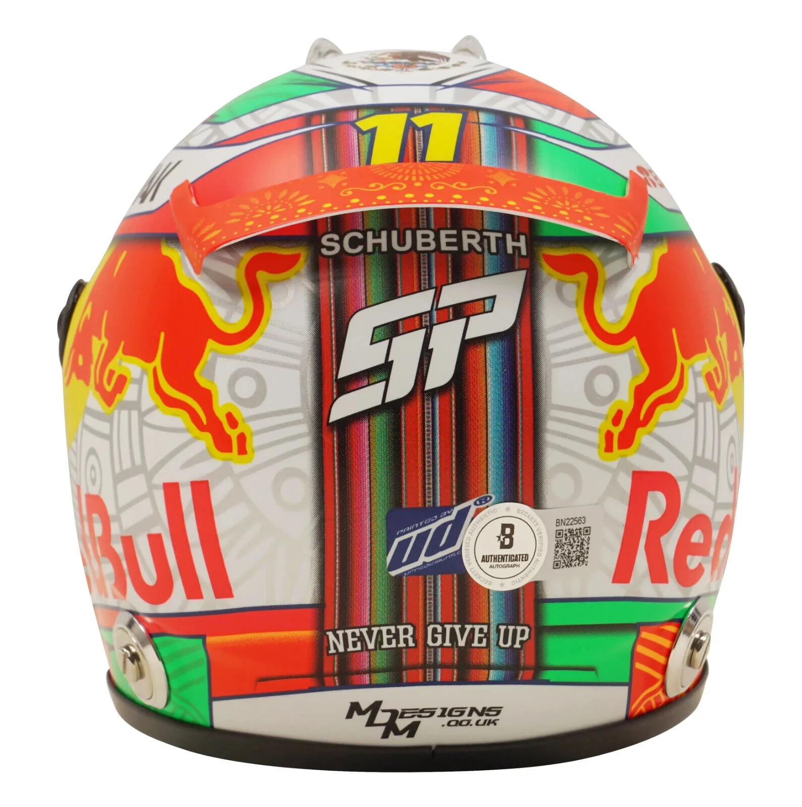 Sergio Perez Signed 2021 Mexico F1 RedBull Helmet 1:2 Scale with Beckett COA - Image 4