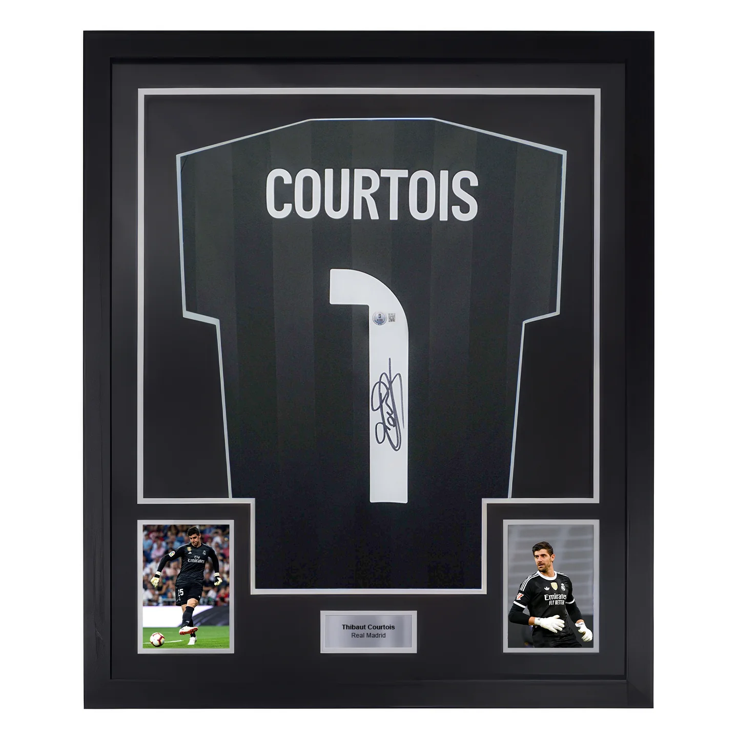 Framed Thibaut Courtois Signed Real Madrid Goalkeeper Jersey #1 with Beckett COA