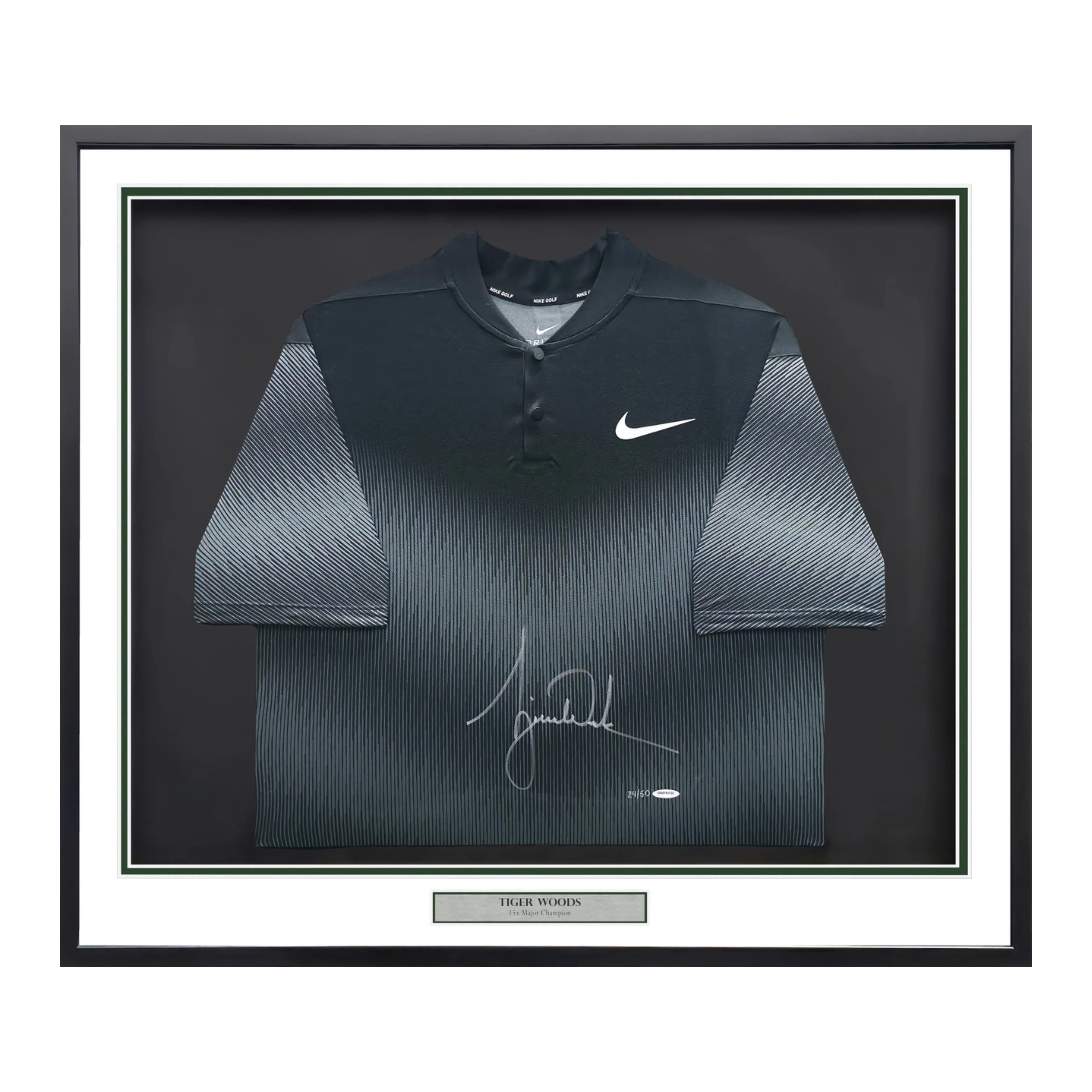 Tiger Woods Autographed Framed Black Nike Dri-fit Polo #24/50 UDA Holo
