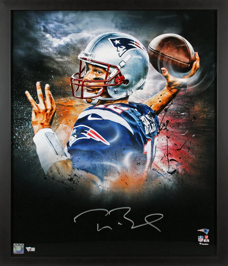 Tom Brady Signed In Focus Framed Football Print Size 20″ x 24″ with Fanatics COA