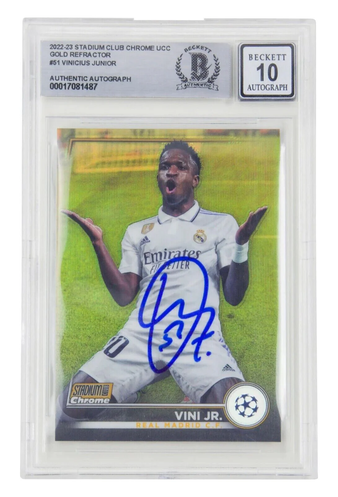 Vinicius Jr Signed 2022-23 Topps Stadium Club Chrome Gold /50 – BGS 10 Autograph