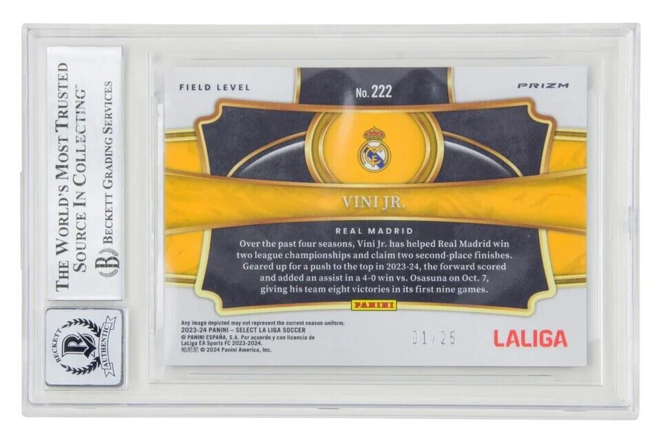 Vinicius Jr Signed 2023-24 Panini Select La Liga Zebra /25 – BGS 10 Autograph - Image 2