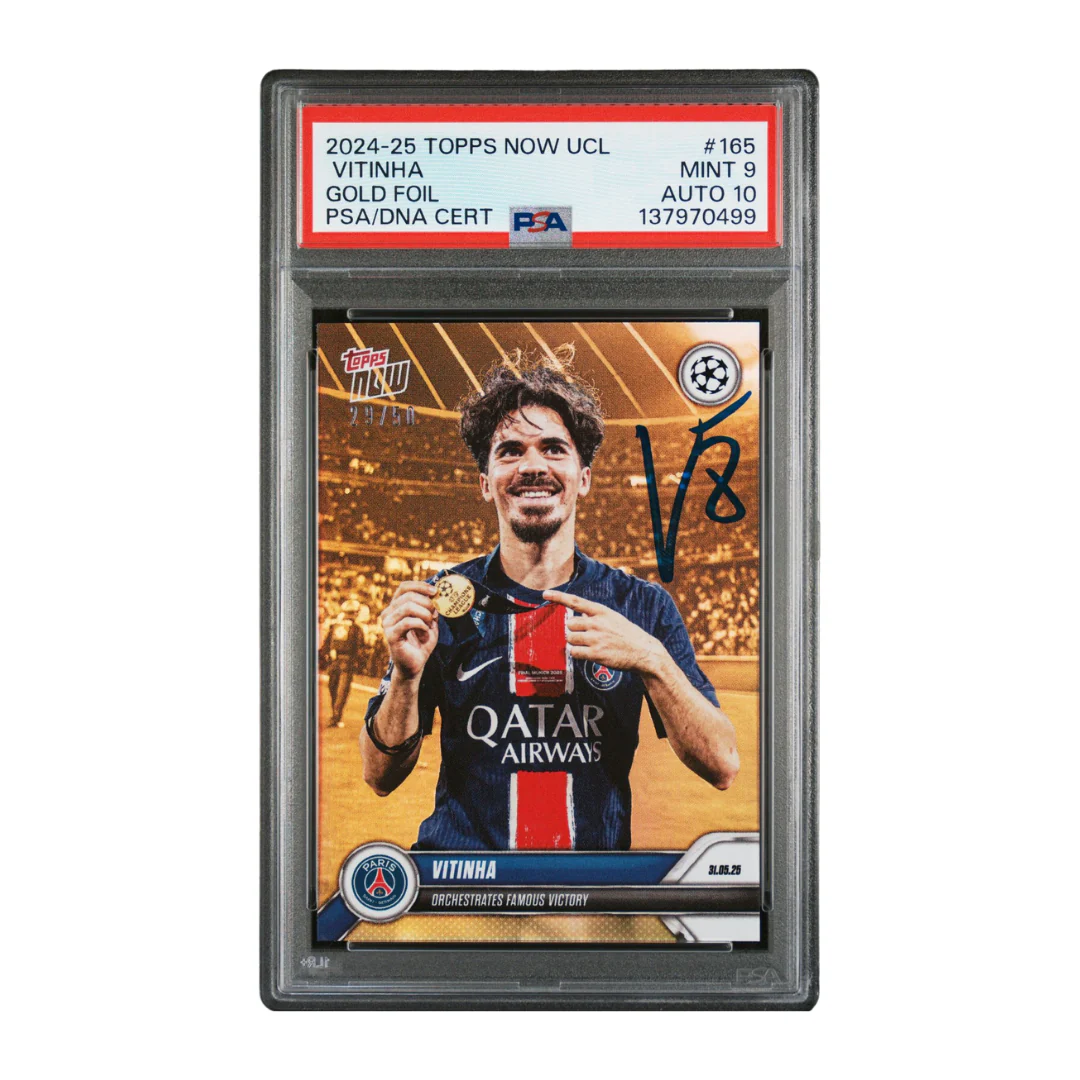 Vitinha Signed 2024-25 Topps Now UCL Gold Foil /50 PSG Champions – PSA 9