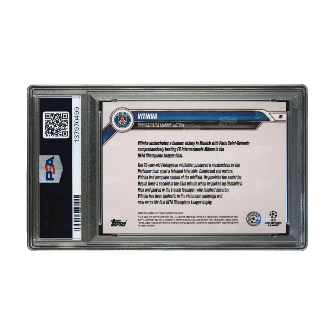 Vitinha Signed 2024-25 Topps Now UCL Gold Foil /50 PSG Champions – PSA 9 - Image 2