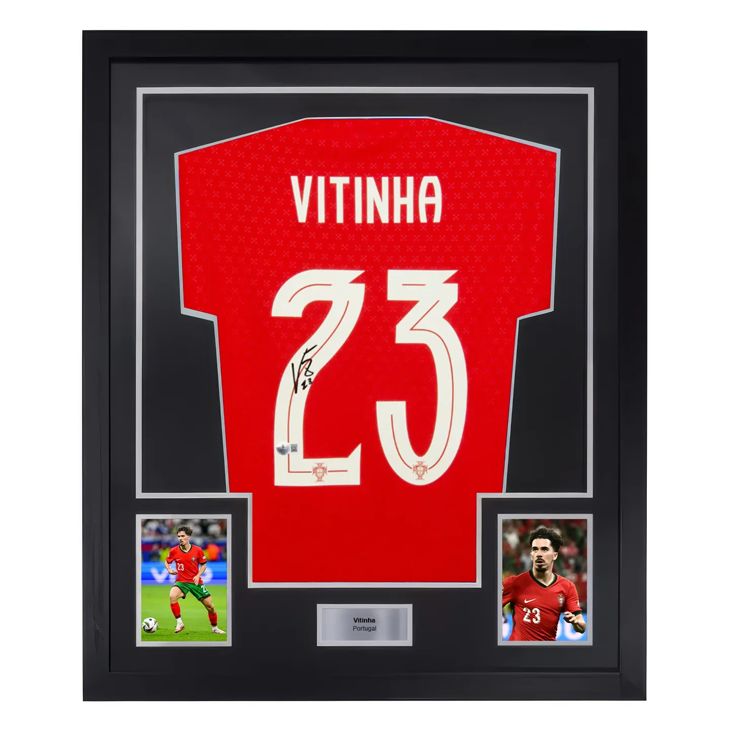 Framed Vitinha Signed Portugal FC Home Soccer Jersey #23 with Beckett Witness