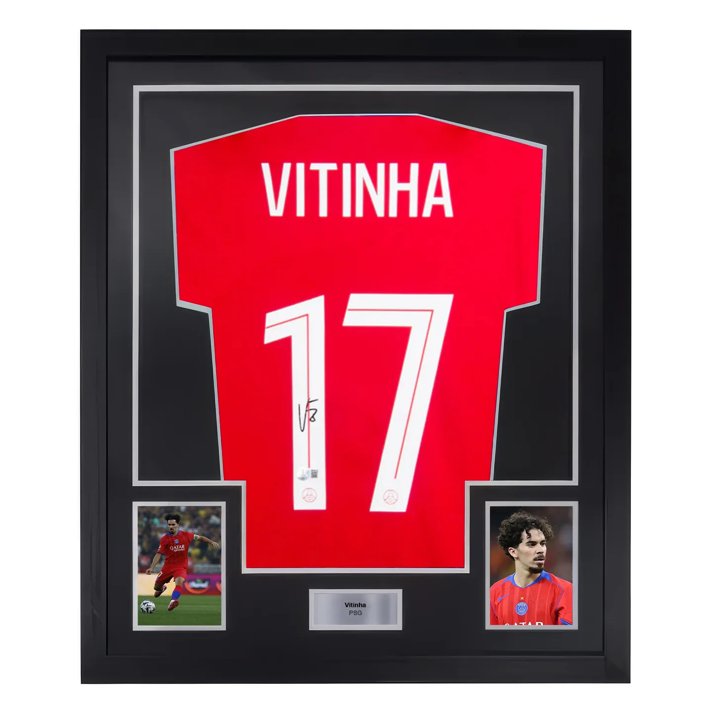Framed Vitinha Signed PSG Away Soccer Jersey #17 with Beckett Witness