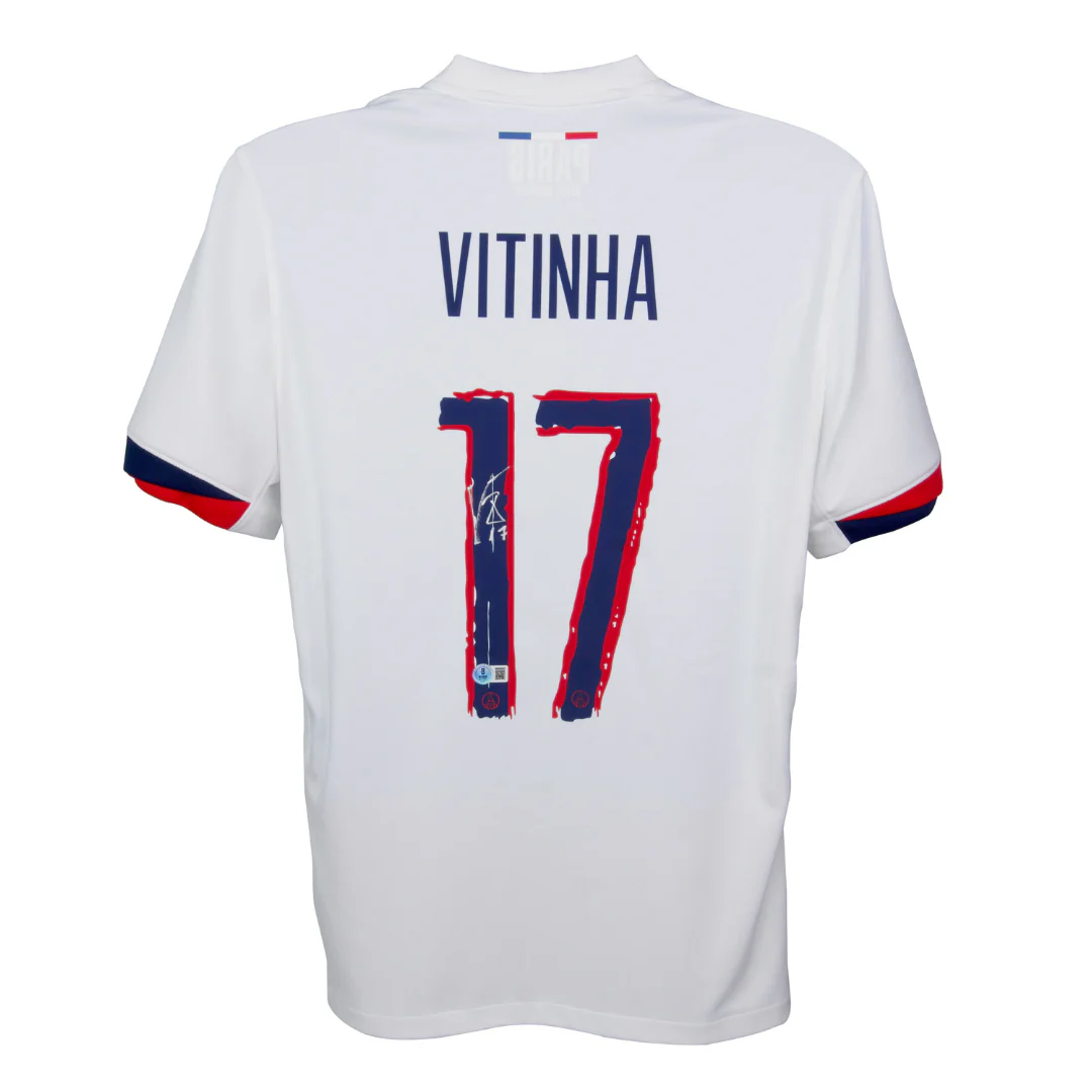 Framed Vitinha Signed PSG Away Soccer Jersey #17 with Beckett Witness - Image 3