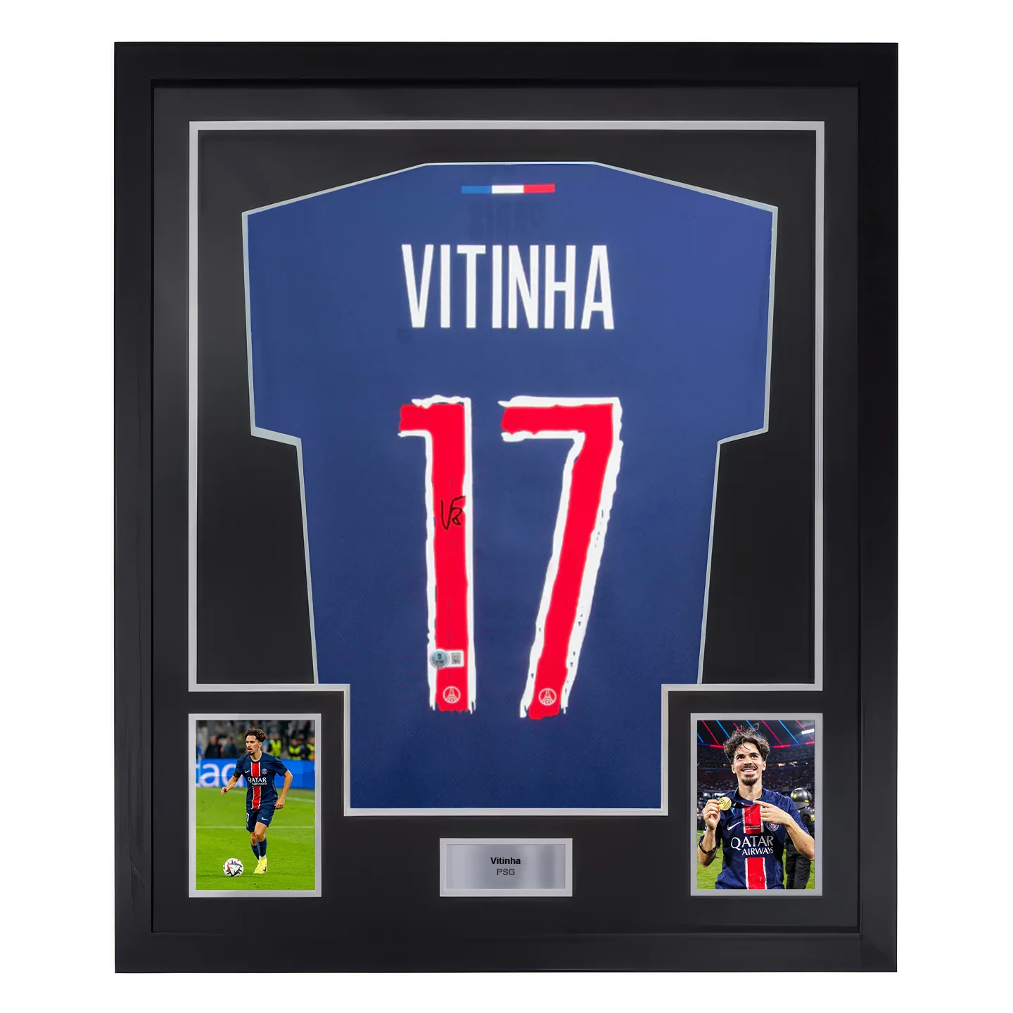 Framed Vitinha Signed PSG Soccer Jersey #17 with Beckett Witness