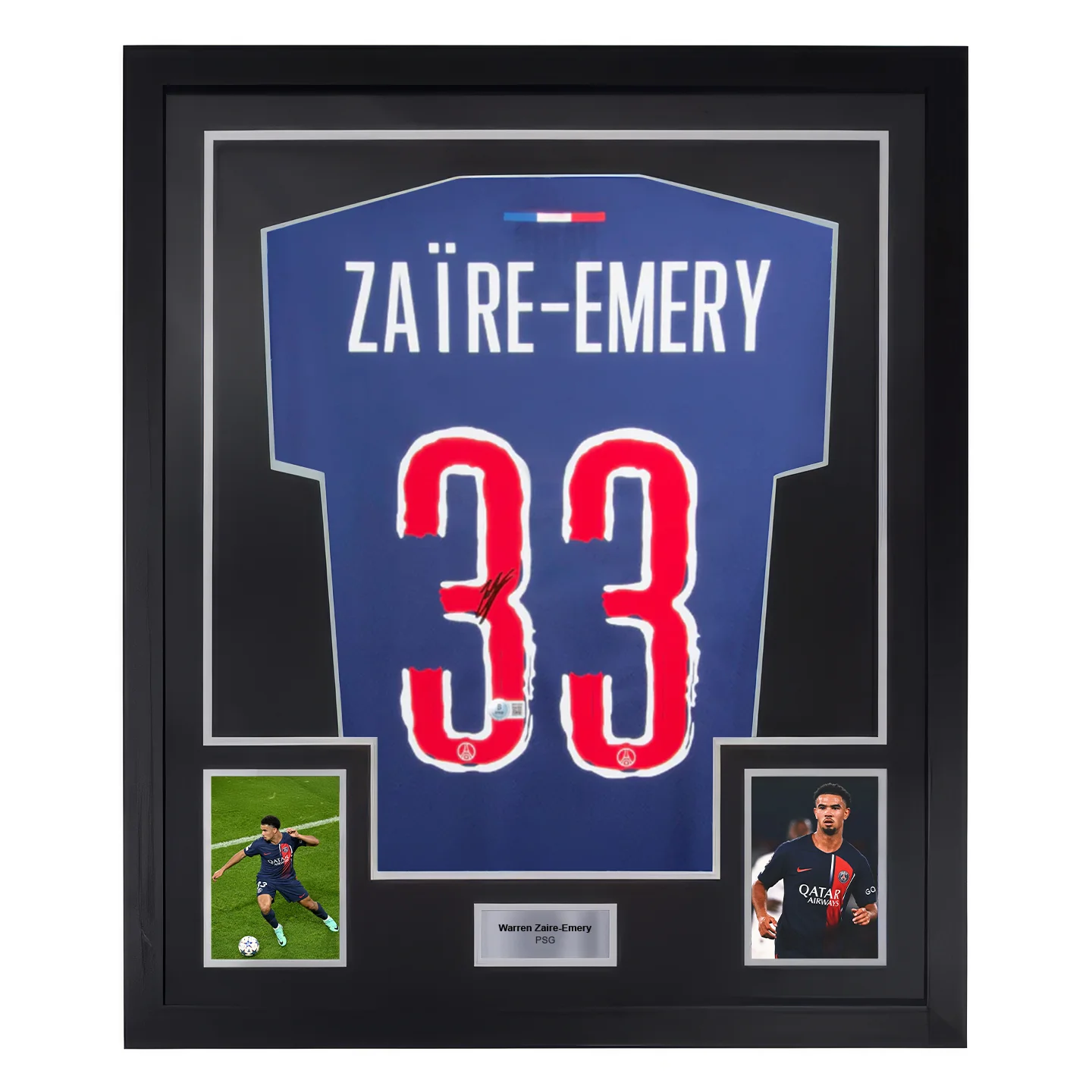 Framed Warren Zaire-Emery Signed PSG Soccer Jersey #33 with Beckett Witness