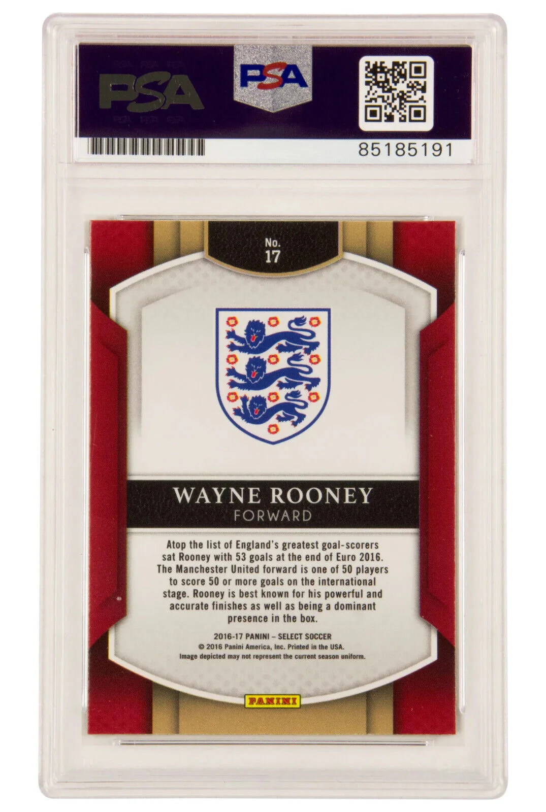 Wayne Rooney Signed 2016-17 Panini Select Soccer #17 – PSA 10 Autograph - Image 2