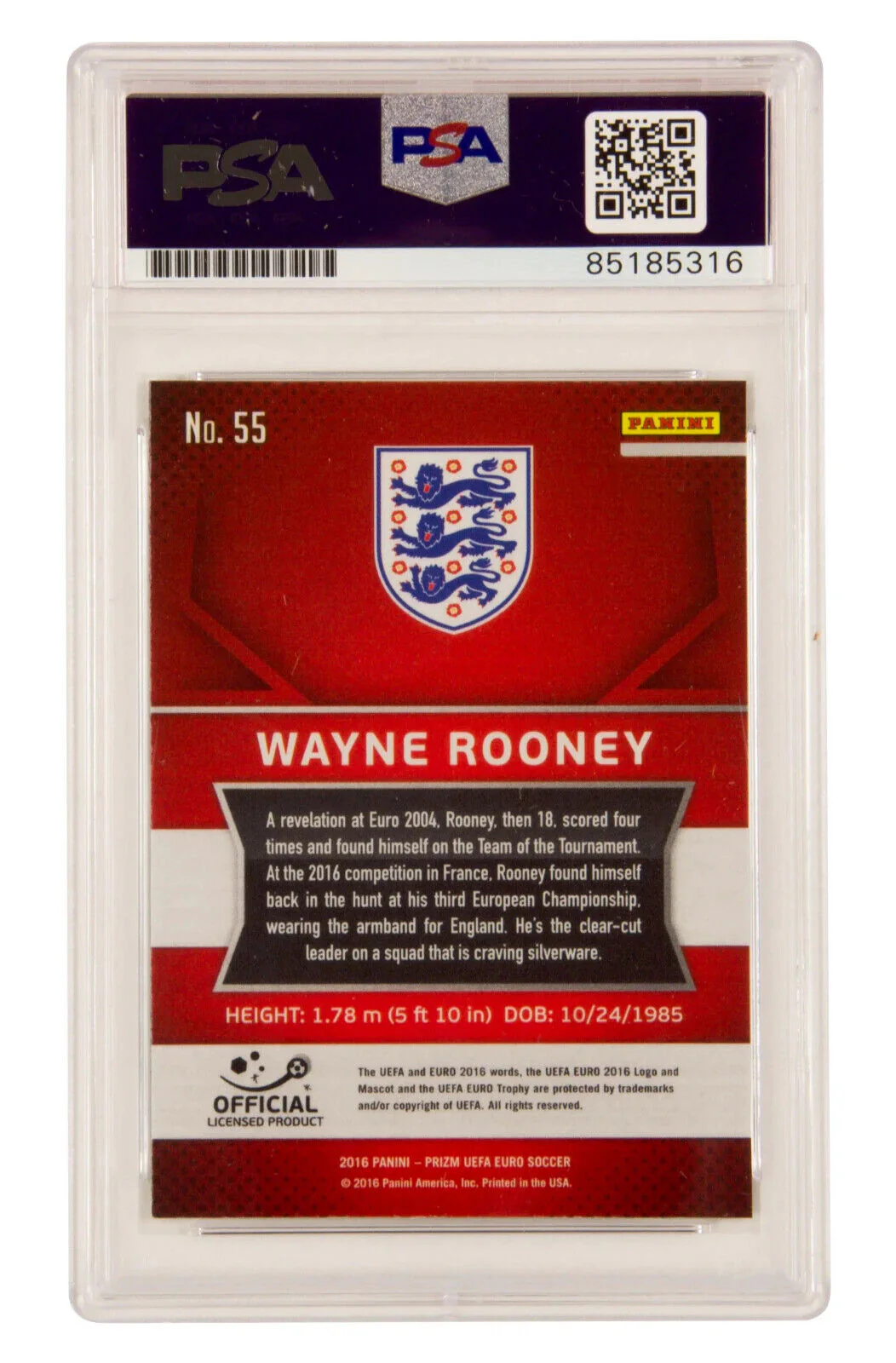 Wayne Rooney Signed 2016 Panini Prizm UEFA Euro Competitions – PSA Authentic - Image 2