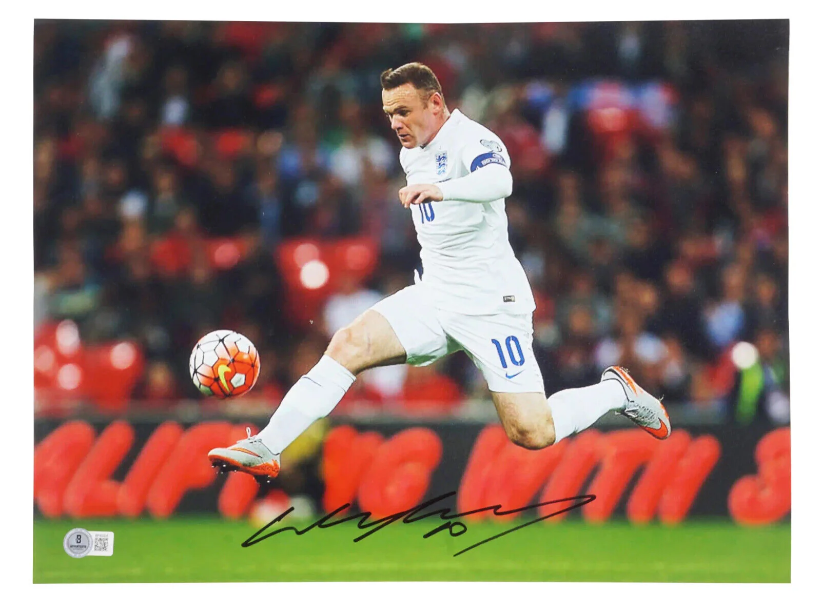 Wayne Rooney Signed England Soccer Print Size 16″ x 12″ with Beckett COA