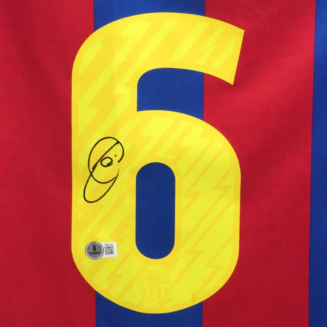 Xavi Hernandez Signed FC Barcelona Home Soccer Jersey #6 with Beckett COA - Image 2
